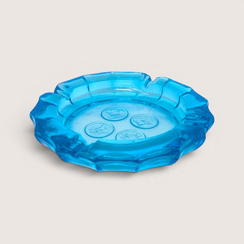 1960s Fostoria Blue Glass Coin Trinket Dish/Ashtray